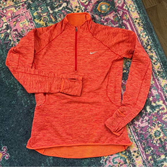 NIKE Orange‎ 3/4 Zip Dri-Fit training running shirt women’s sz Small thumbholes - Picture 1 of 9